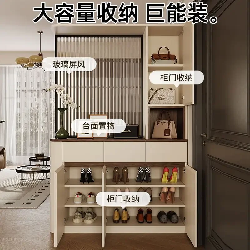Solid wood porch entrance door corner foyer porch  arc shoe integrated against the wall screen