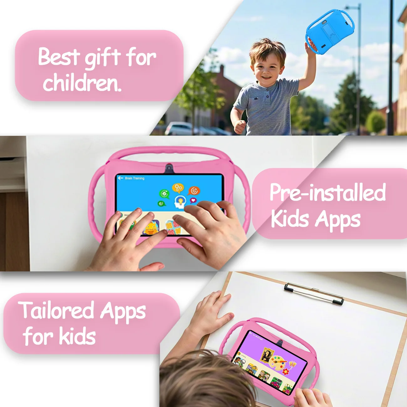Tableta para niños de 7 pulgadas Android12, WiFi, batería de 3000mAh, cámara Dual, tableta educativa para niños y niñas, regalo para niños