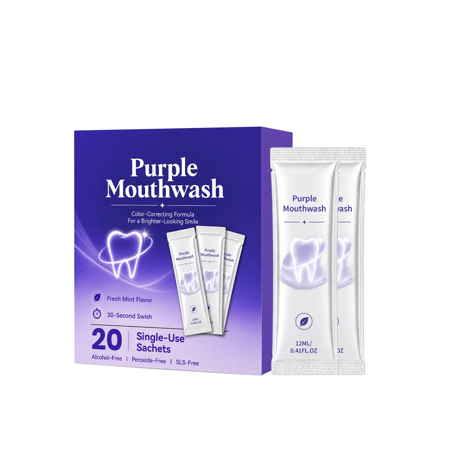 20pcs Purple Mouthwash Remove Bad Breath Deep Cleaning Oral Brighten Teeth Dental Health Care Products Portable Mint Mouthwash
