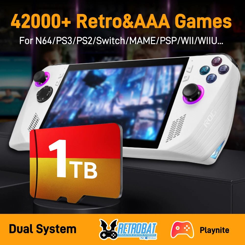 

Карта памяти Retrobat&Playnite 1 ТБ для ROG ALLY/Ayaneo/OneXPlayer/Win PC TF-карты с 42000+ ретро-игр для N64/Switch/PSP/PS3