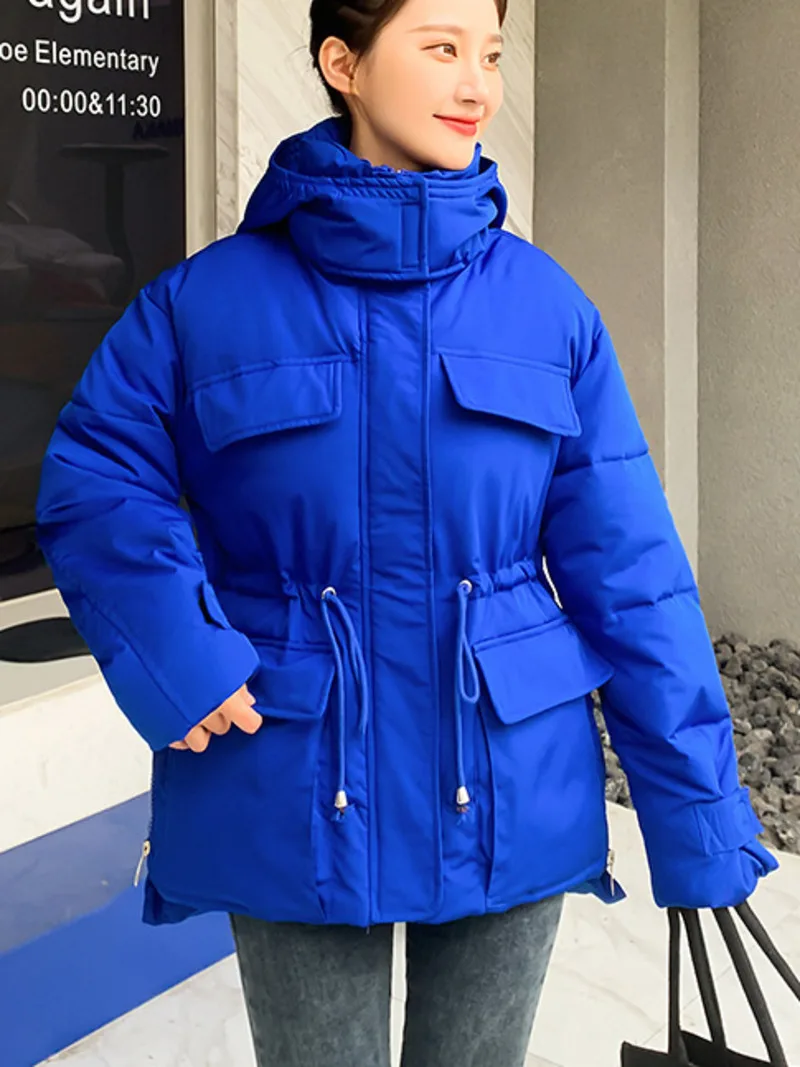 

Winter Tooling Hooded Cotton-padded Jacket Women's 2022 Korean Version Candy Color Loose Warm Down Cotton Padded Jacket