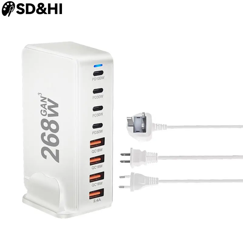 168W 240W USB-C 8-Port PD GaN Charger PD3.0 QC3.0 Fast Charging forMacBook Pro/Air ForiPad ForiPhone 15 14 13 Pro Max ForSamsung