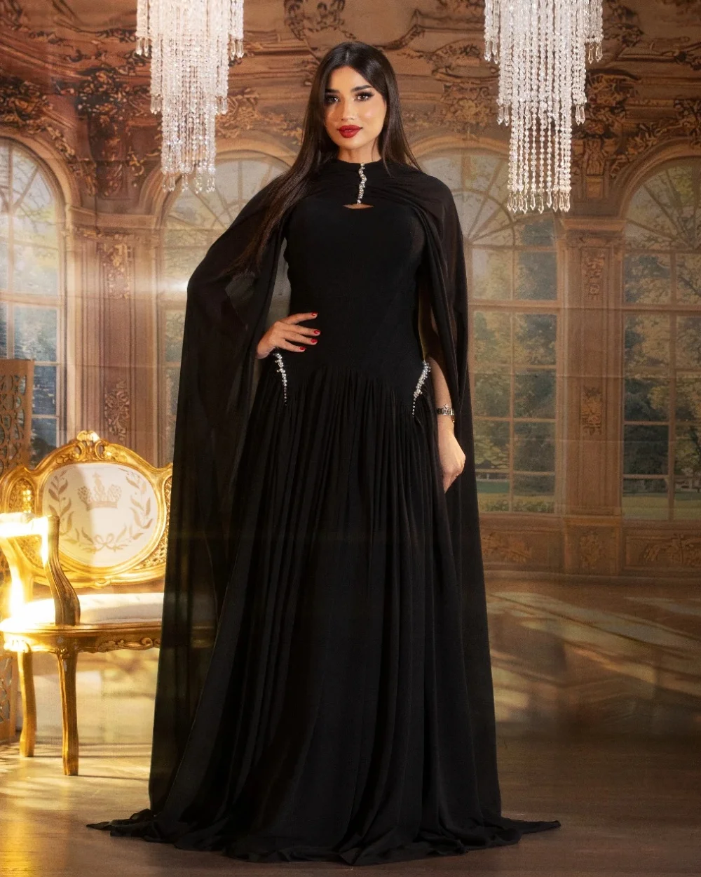 تخصيص الطراز الحديث الشيفون الطية اللؤلؤ ألف خط جوهرة فساتين طويلة مخصصة مناسبة حفلة جودة عالية رائعة