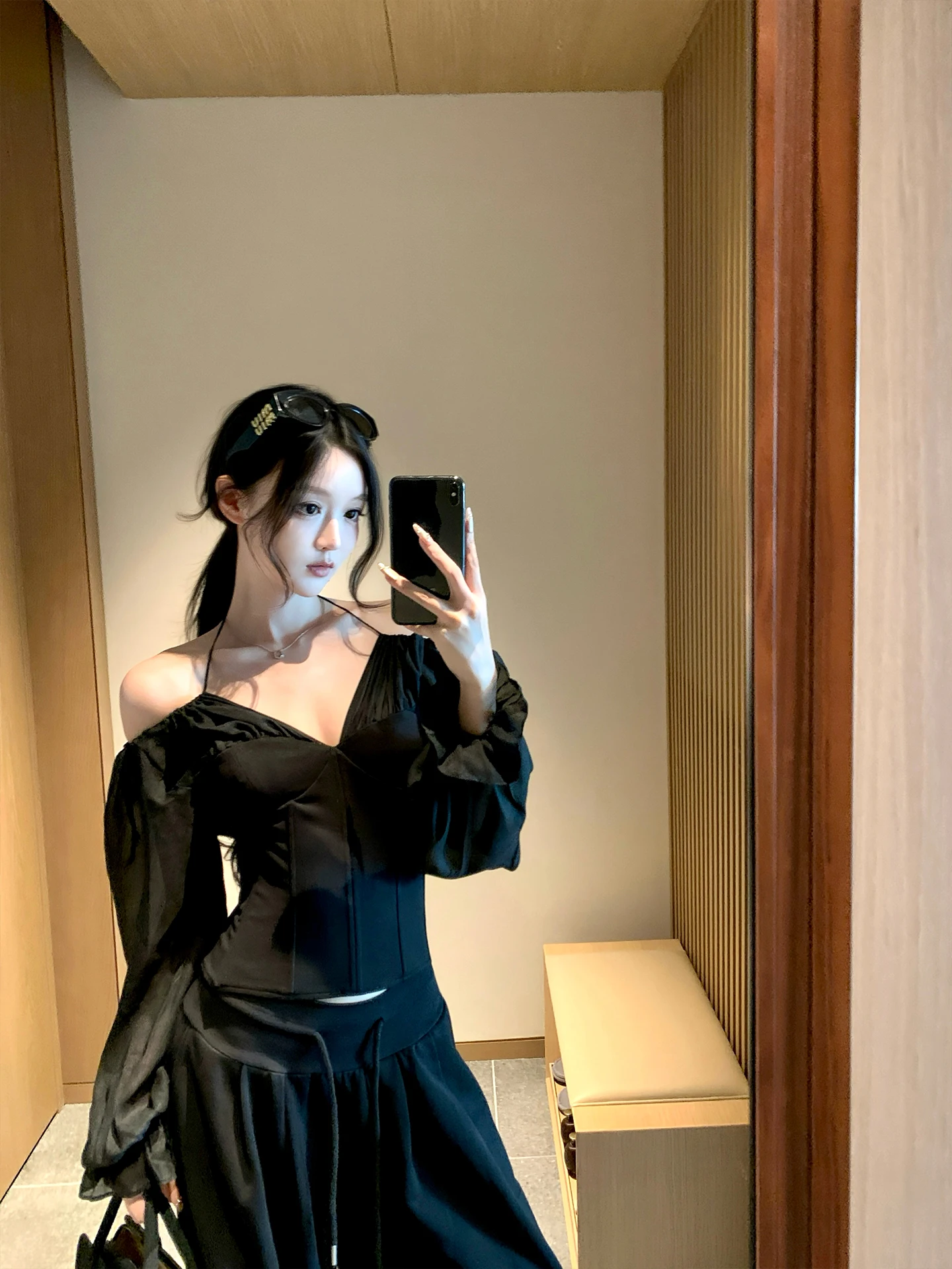 

Slimming Fibone Roman Cloth Elastic Bla Record irt Women's Faion Sle Regular Fit Long Sve irt Chinese Production