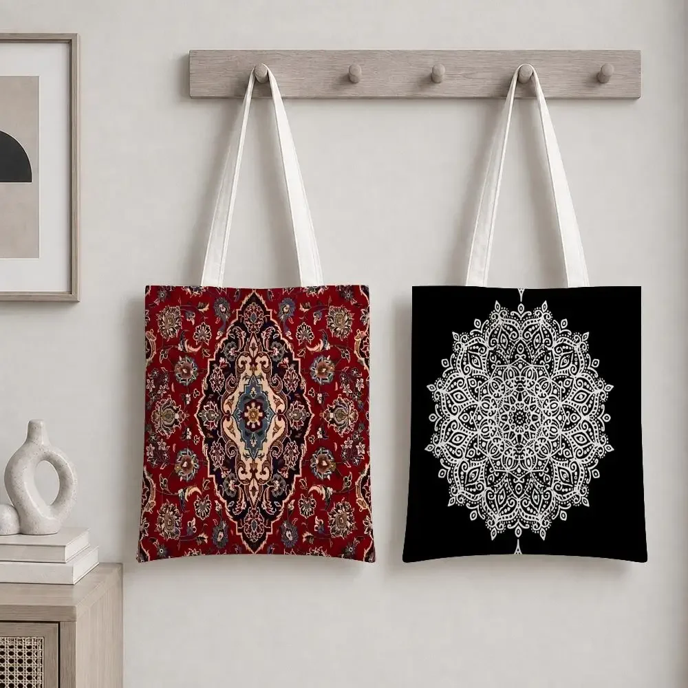 Flower Indian Bohemia Throws Storage Bags Canvas Tote Bag Double-Sided Print Fashion Shoulder Shopping Bag Gift Handbags