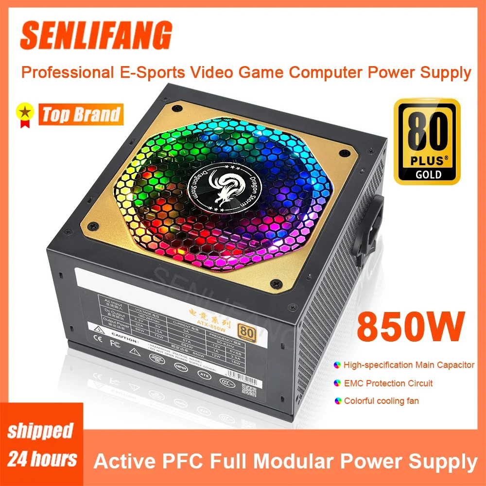 

850W Power Source 80Plus Gold For PC Professional E-Sports Video Game Computer PSU RGB Full Modular Supply With 12CM Fan