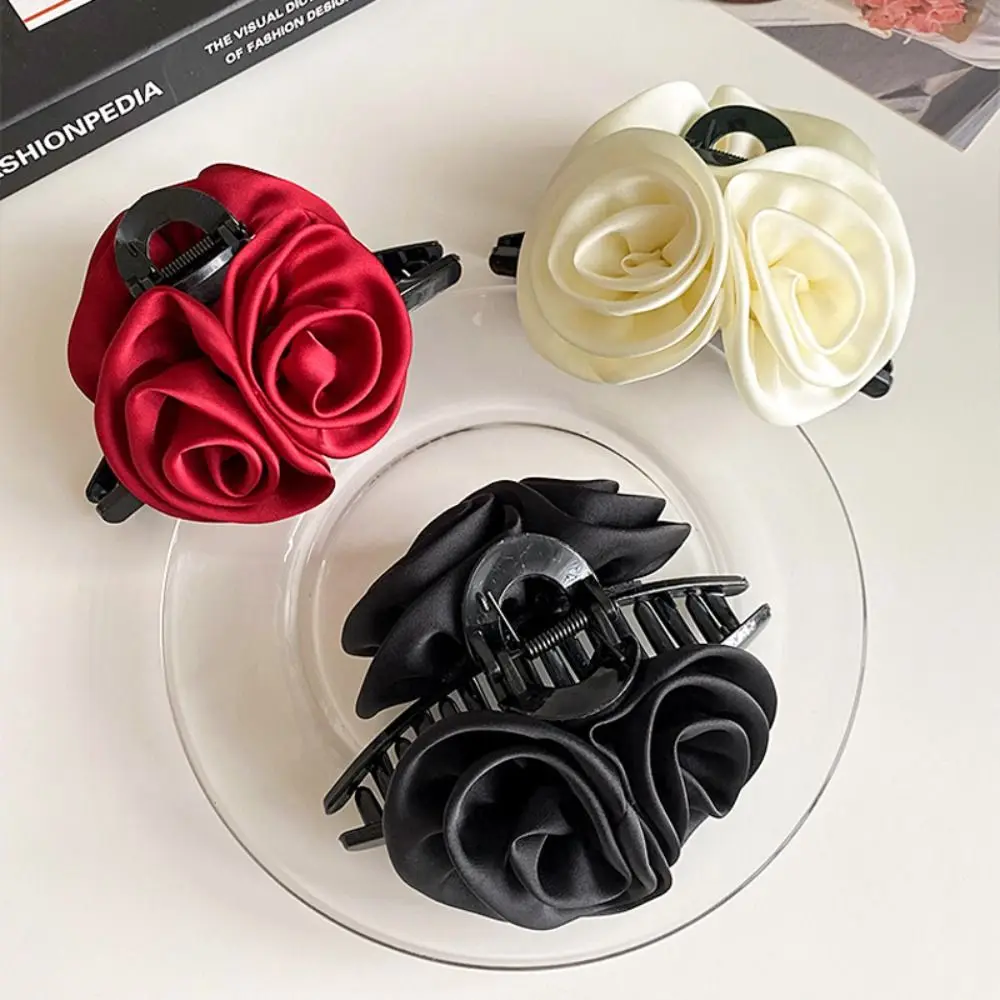 Cute Flower Flower Hair Claw Hair Grab Clip Shark Clip Red Rose Hair Clip Headwear Korean Style Large Size Hair Claw Winter