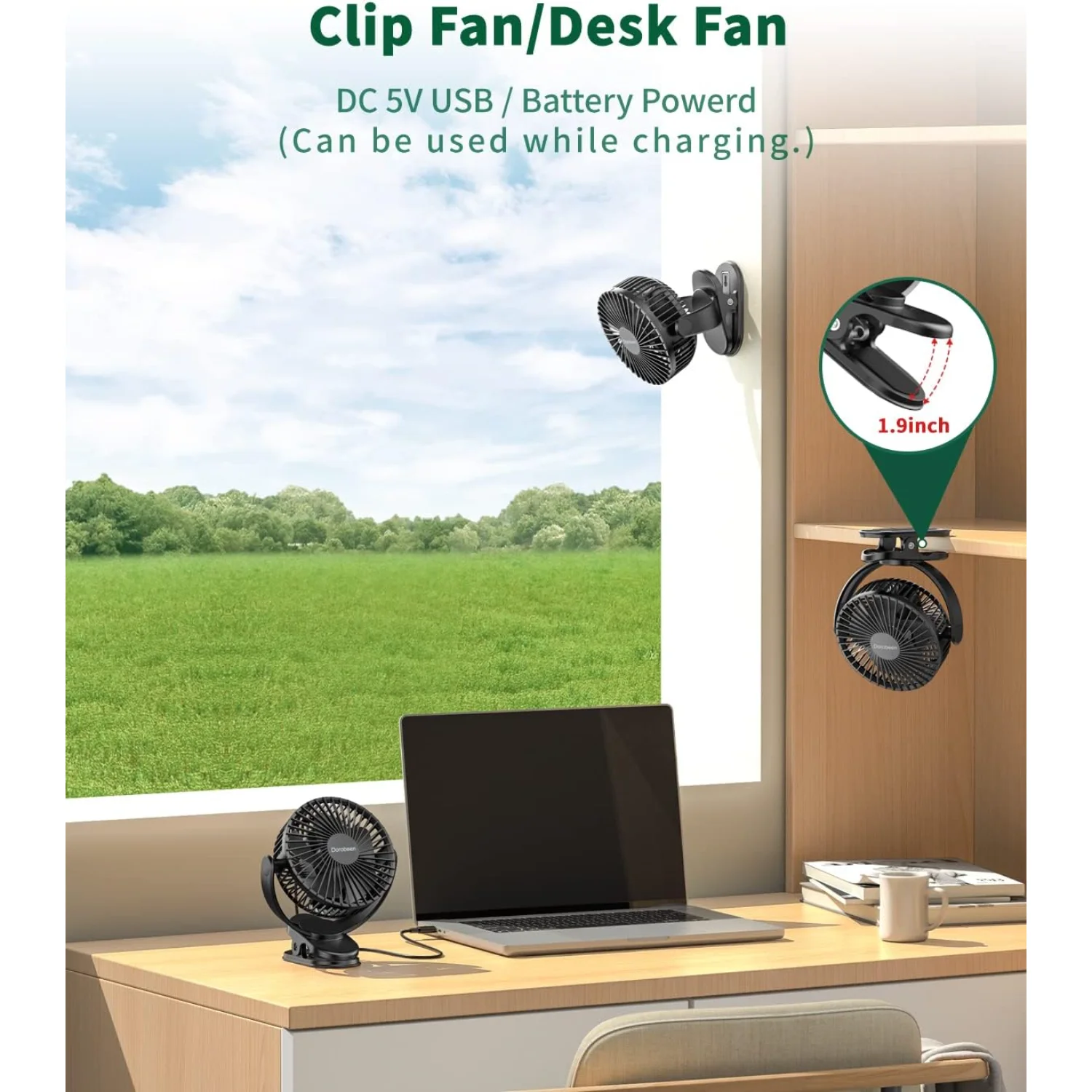 Portable Clip on Fan, 5000mAh Battery Powered Fan,  Speed Quiet Rechargeable  Desk Fan, ° Rotate Personal Cooling Fan for  Offi