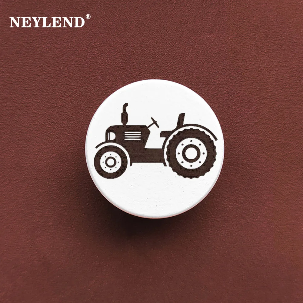 Wooden Engraved Farm Tractor White Dresser Drawer Knobs Cabinet Pulls Nature Wood Kids Pulls Children Furniture Handles