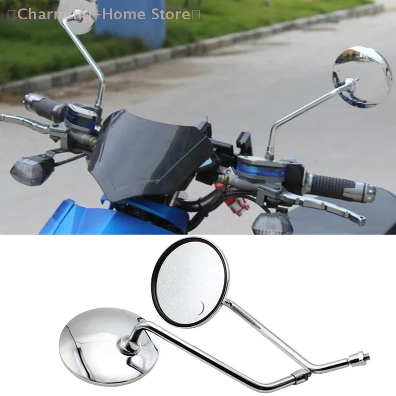【M】1 Pair 8mm Motorcycle Side Mirrors, Chrome Universal Rearview Mirrors, Convex Bike Mirror for Most Motorcycles & Scooters