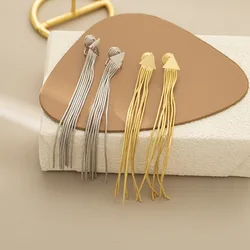 Vintage Long Metal Chain Tassel Mosquito Coil Clip on Earrings for Women 2025 Geometric Triangle Bohemian Jewelry Party Gift