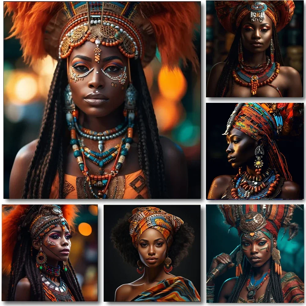 Modern Black Woman Poster Prints For Living Room Bedroom Home Decor African Queen Tribal Girl Canvas Painting Wall Art Cuadros
