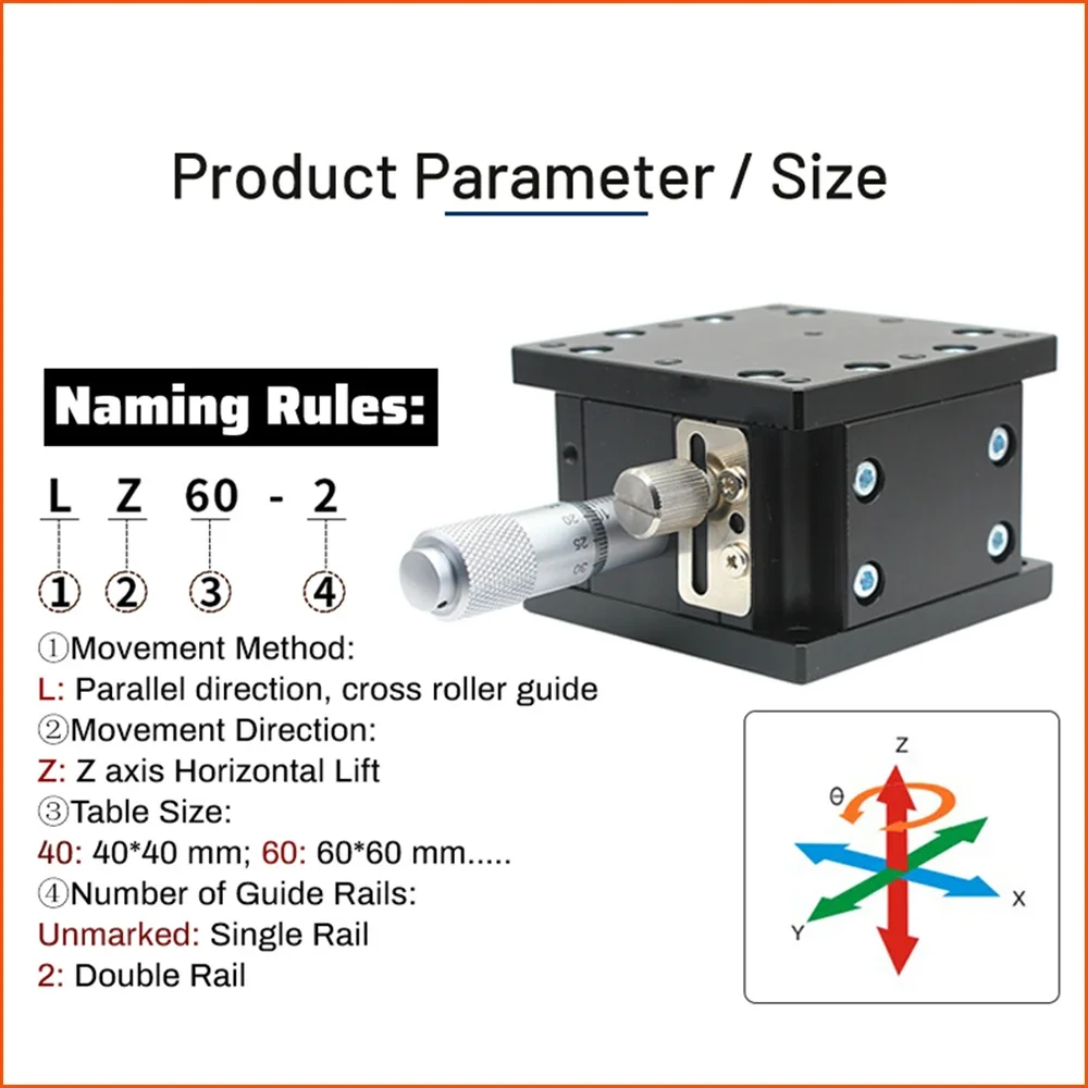 Z Axis Optical Lifting Table Platform Mini Micrometer Precision Fine-tuning CNC Sliding Table Manual Displacement LZ40/60-LZ125