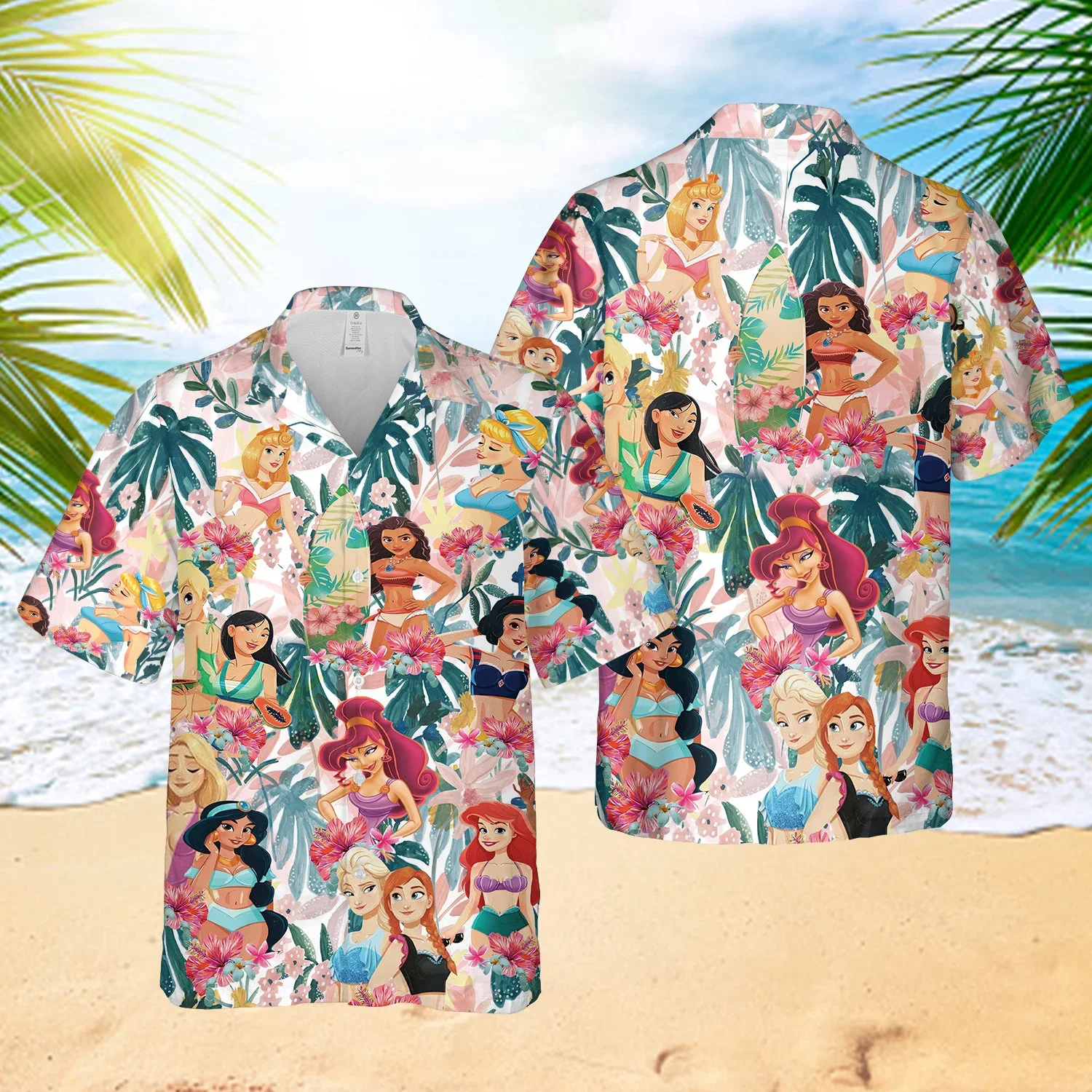 2024 Disney Princess Cartoon Hawaiian Shirt Men Women Summer Short Sleeve Button Up Shirt Hawaiian Shirt Casual Beach Shirt