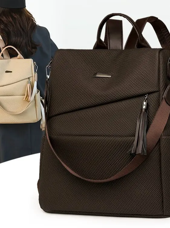 

Casual Pure Color Women's Bapa Large Capaci Travel Bag Faionable Dual-Use School Bag Briti Sle Zipper Closure Sof...