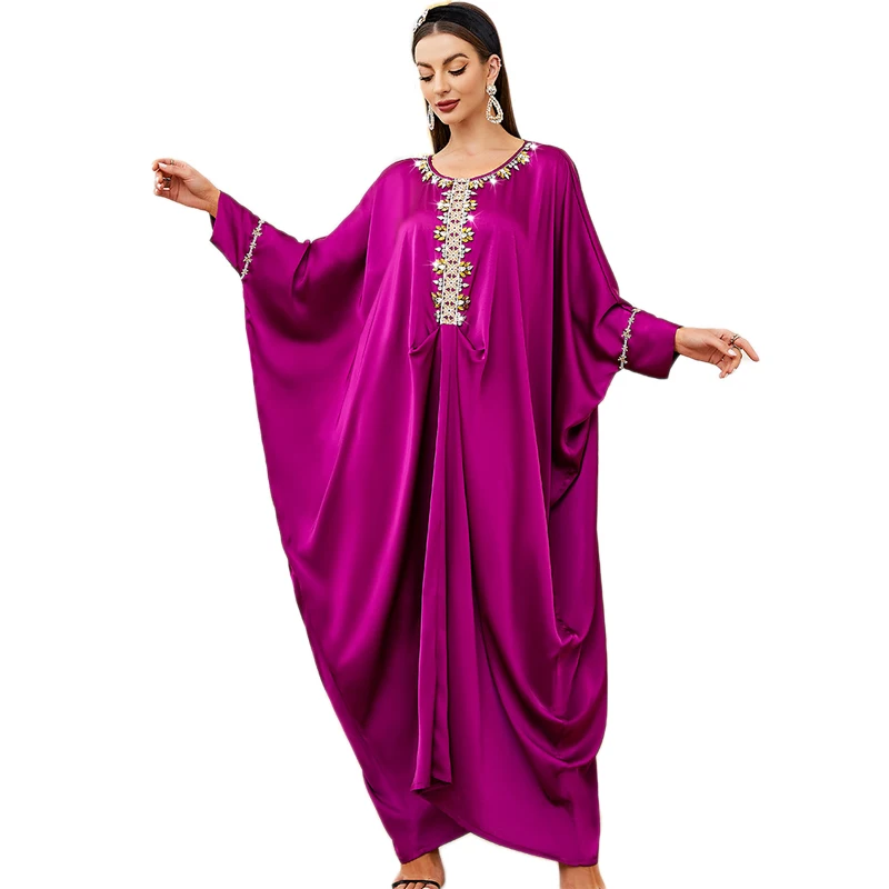 Morocco Muslim Women Loose Sequins Maxi Dress Abayas Kaftan Arab Batwing Sleeve Turkey Dubai Party Islamic Robe Vestidos 2023