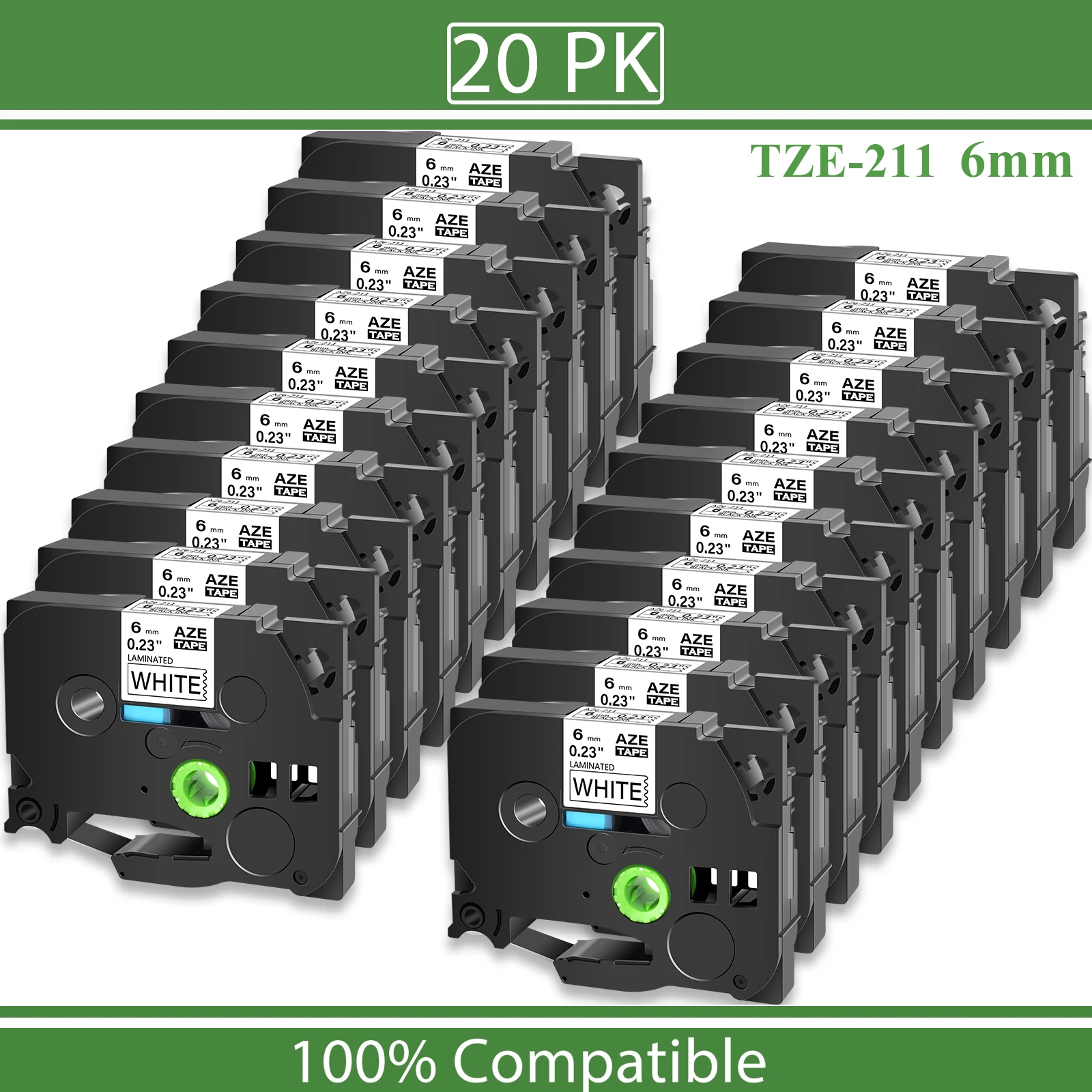 

20Pcs 6mm Standard Laminated Tape Compatible for Brother TZ TZe 211 Black on White Lable Tape for P-Touch Label Printers PT-1010