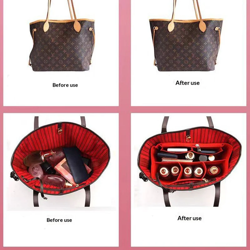 Felt Purse Organizer Insert For LV Neverfull MM GM PM Bag Shaper Liner Bag In Bag Organizer With Zipper Pockets Storage