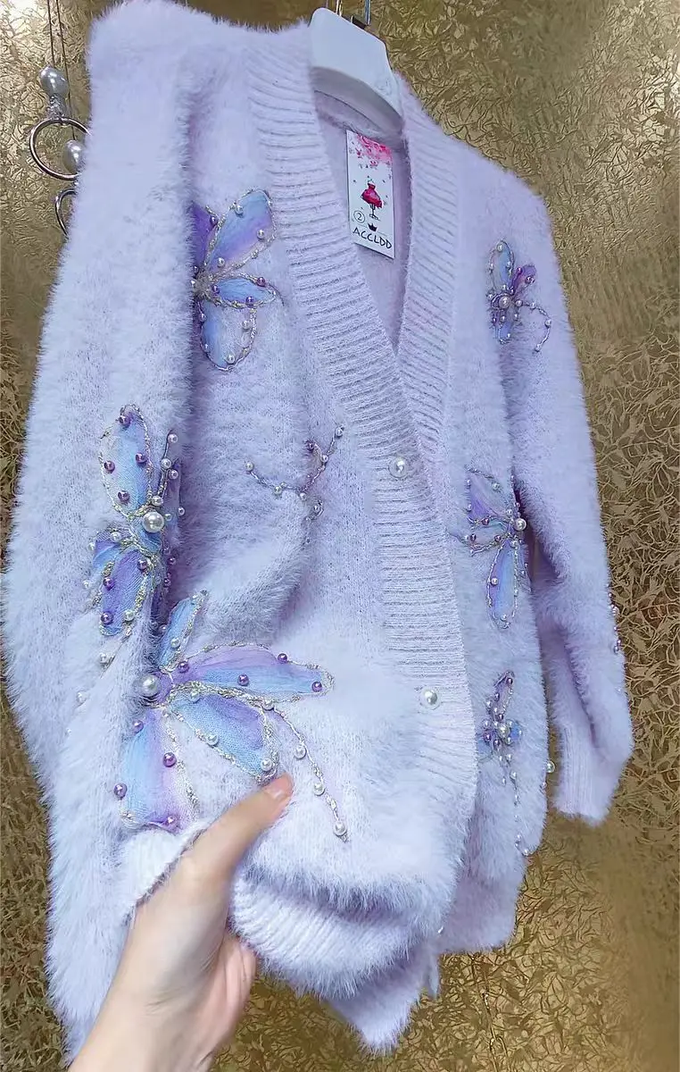 جديد في شتاء 2025 سترة مشغولة من الصوف طويلة سميكة معطف للنساء كم طويل فو الفراء معطف شتاء سترة ملابس امرأة