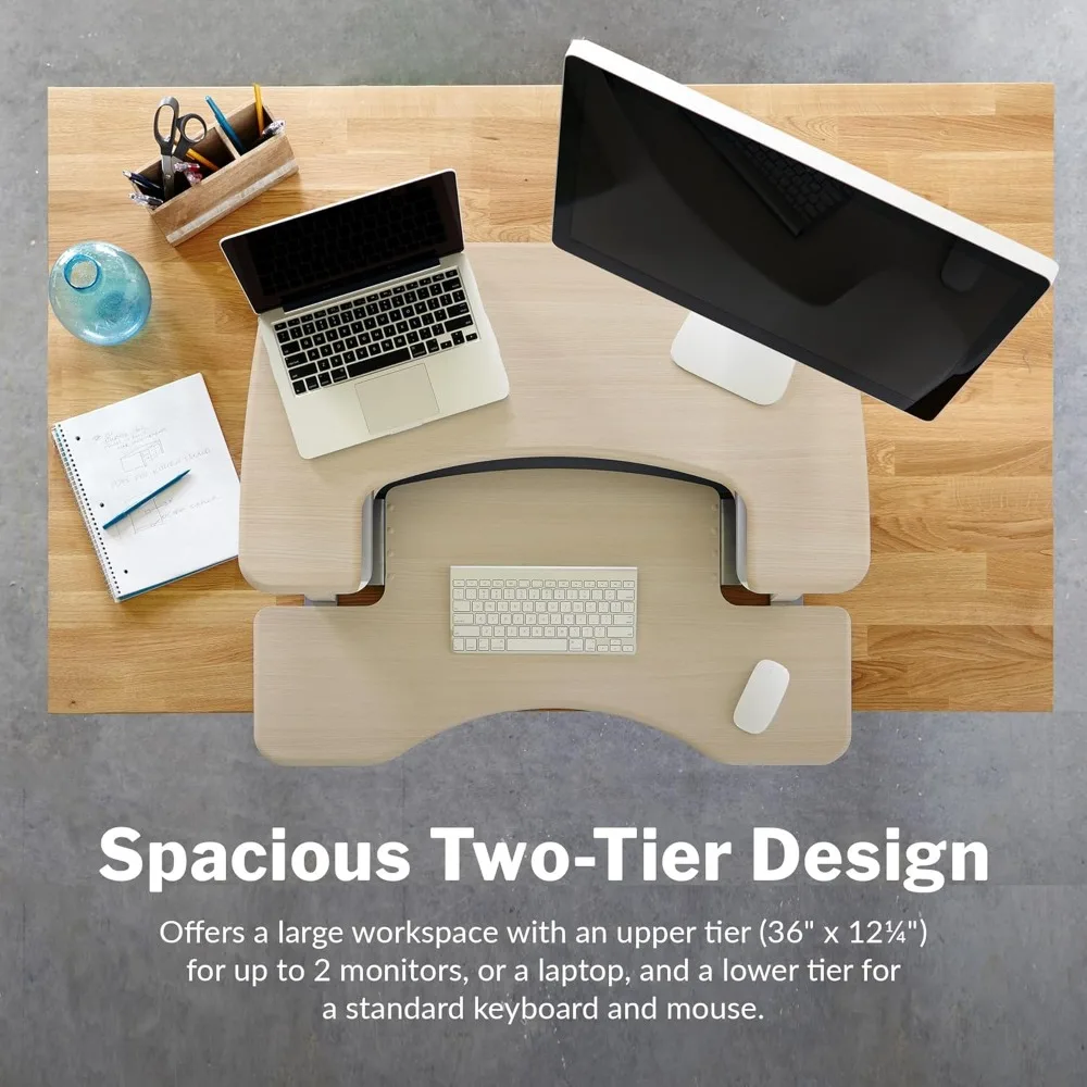 محول مكتب قائم قابل للتعديل مقاس 36 بوصة من VariDesk Pro Plus مع 11 ارتفاعًا، ورفع بمساعدة زنبركية، وتصميم ثنائي الطبقة، ولوحة مفاتيح