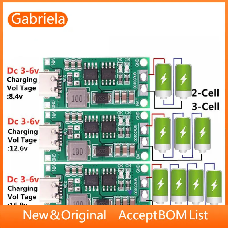 Pengisi daya Lithium Multi-Cell, pengisi daya Li-Ion polimer LiPo, Multi-Cell 2S 3S 4S tipe-c ke 8.4V 12.6V 16.8V 7.4