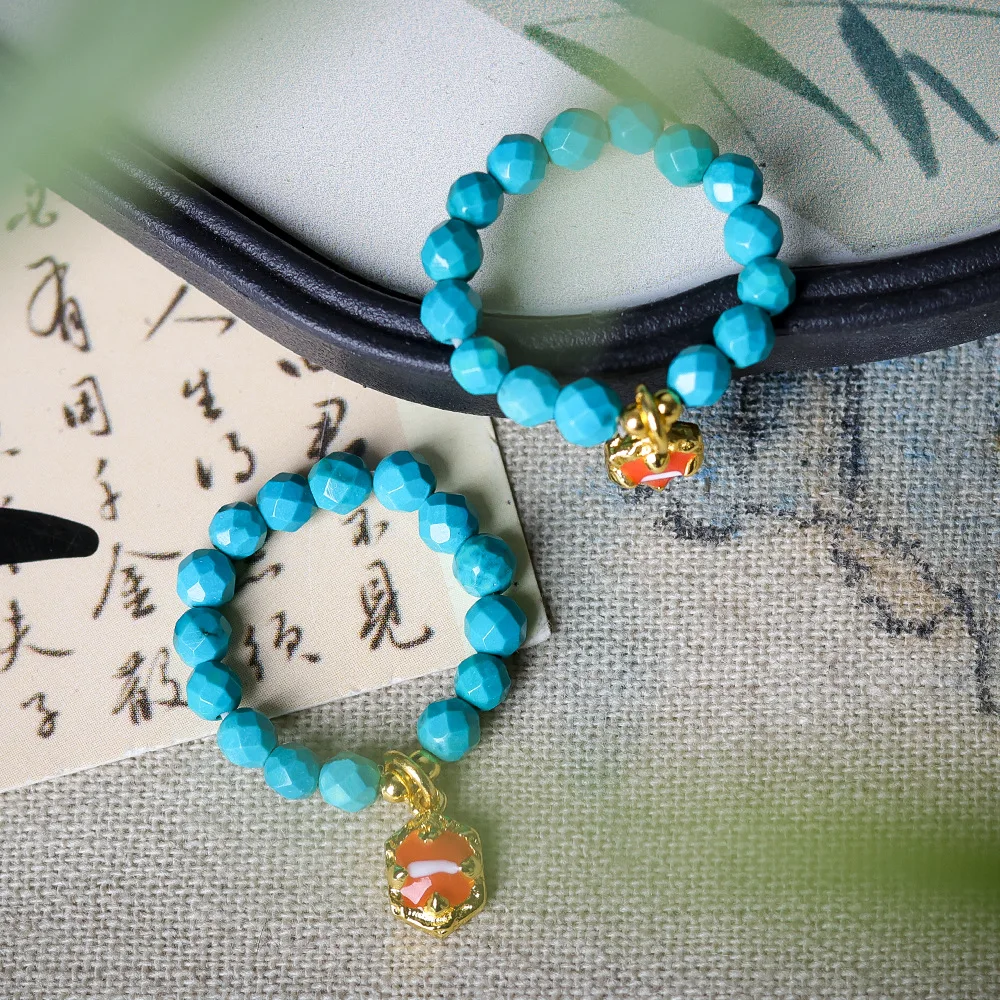 

Autumn new hand-woven agate faceted bead ring, cultural relic, imitation turquoise, traditional Chinese style, niche finger ring