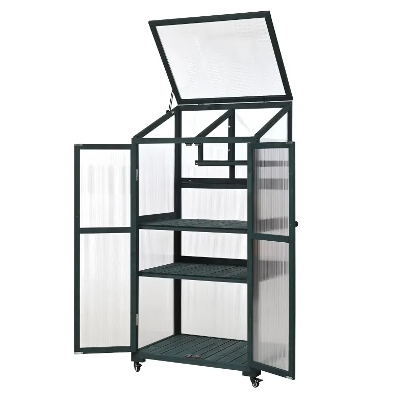 Adjustable Shelves Portable Wood Greenhouse for Balcony & Garden Forest Green Flower Pots & Planters for Plant Lovers