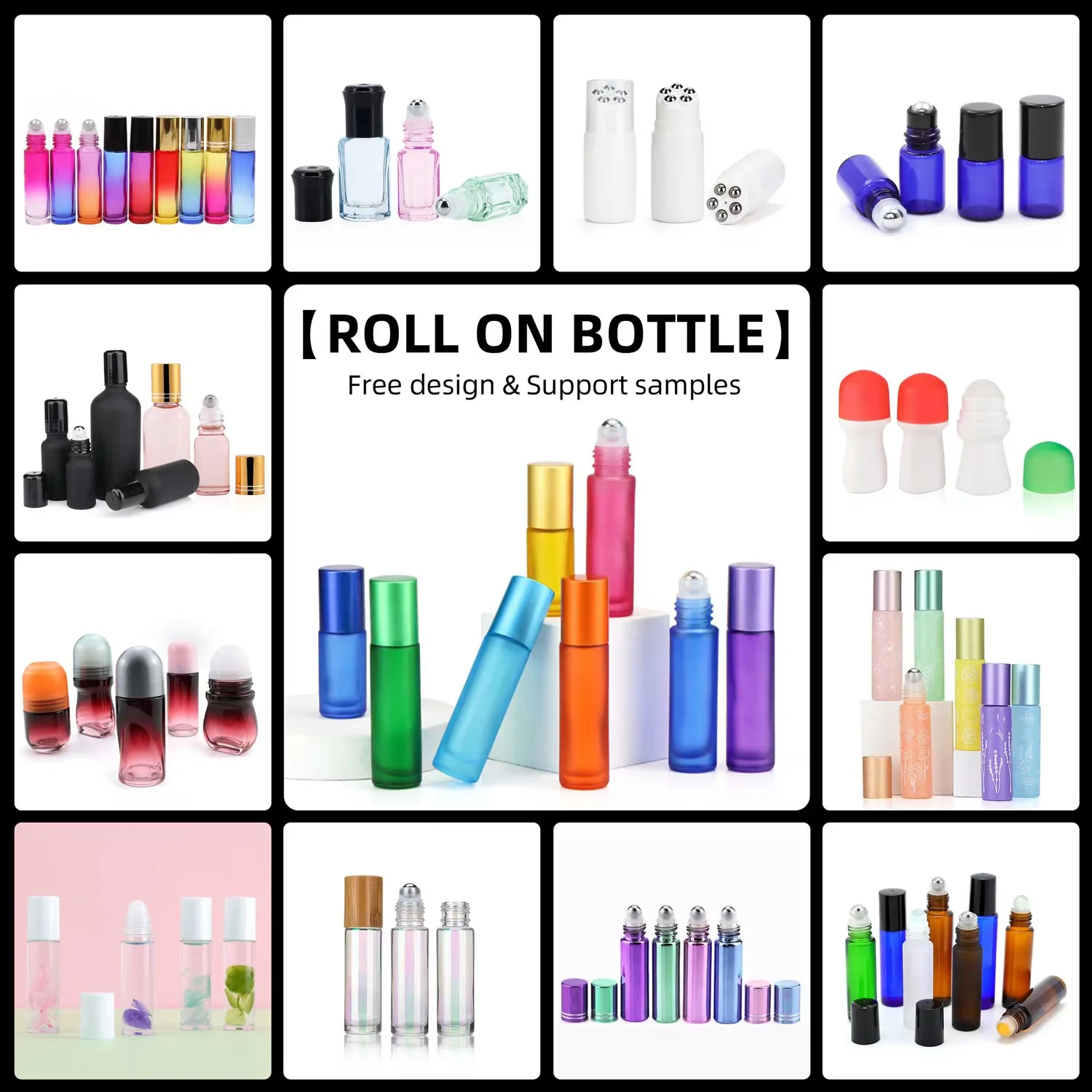 100pcs Wholesale empty essential oil perfume 10ml frosted clear green purple blue glass roll on bottle with metal roller ball