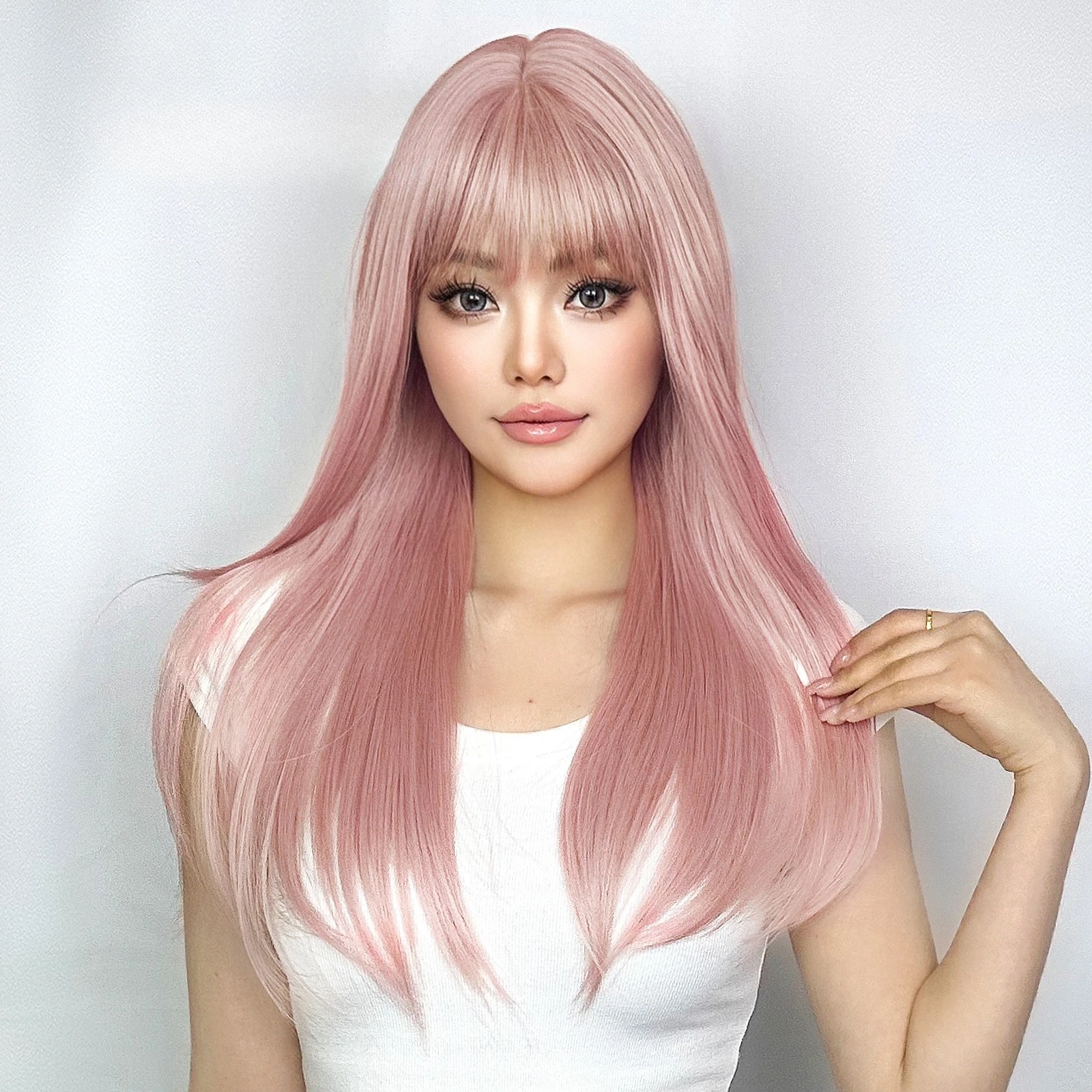 

European and American platinum sea king red air bangs temperament long straight hair chemical fiber high temperature silk wig