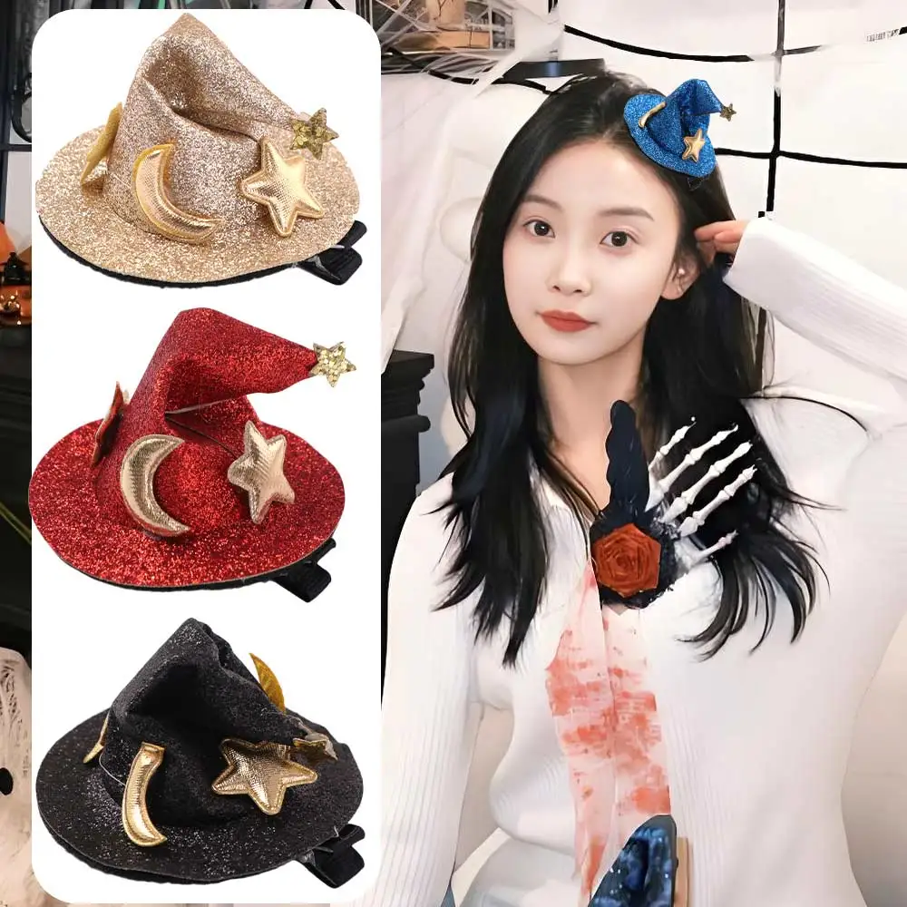 Hair Accessories Barrette Bent Hat Hair Clip Cute Wizard Hat Witch Hat Hair Clip Moon Star Witch Hat Hairclips Women