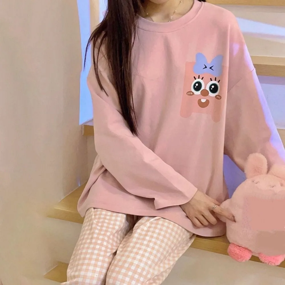 Long-Sleeved Women's Two-Piece Pajamas Large Size Cotton Material Maternity Pajamas Loose Fit Soft Fabric Homewear Suit
