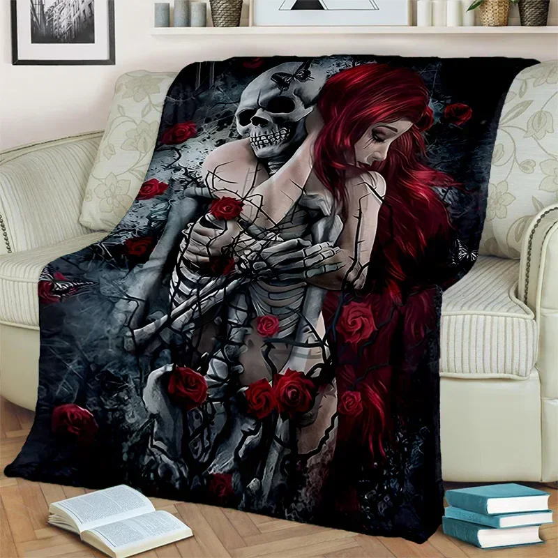 Horror Female Skull Dead Girl Gothic Blanket,Soft Throw Blanket for Home Bedroom Bed Sofa Picnic Travel Office Cover Blanket Kid
