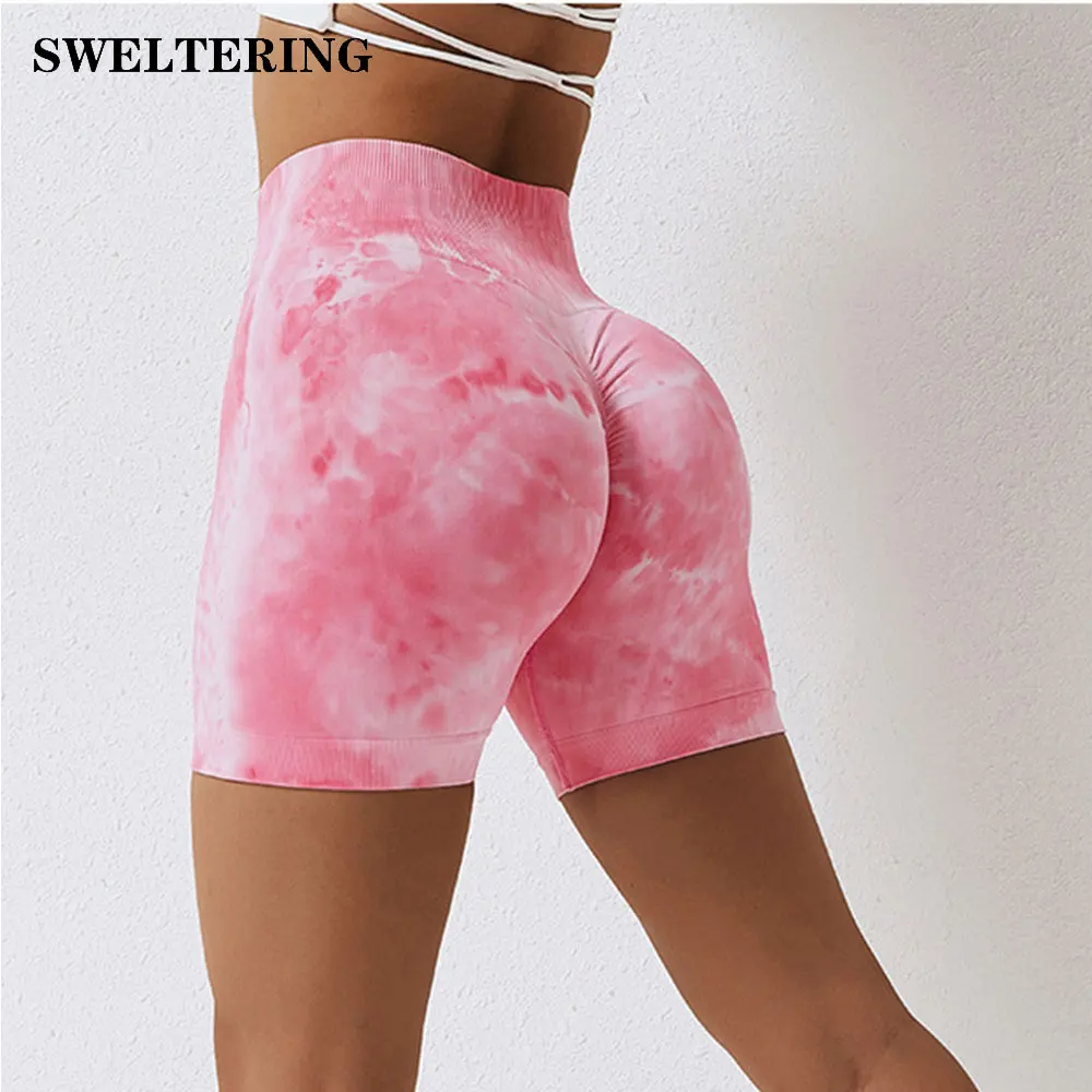 Tie Dyed Yoga Shorts Women's Splash Dyed Seamless Yoga Shorts Gym Push Up Sports Fitness Shorts High Waist Tight Yoga Shorts