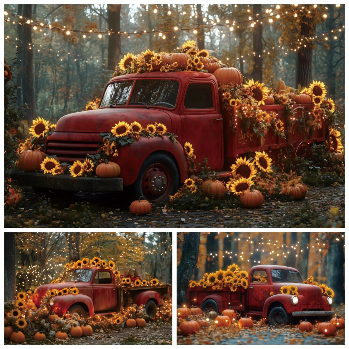 

Autumn Forest Harvest Truck Photography Backdrop Sunflower Pumpkin Nature Portrait Photo Backgrounds Fall Family Child Photos