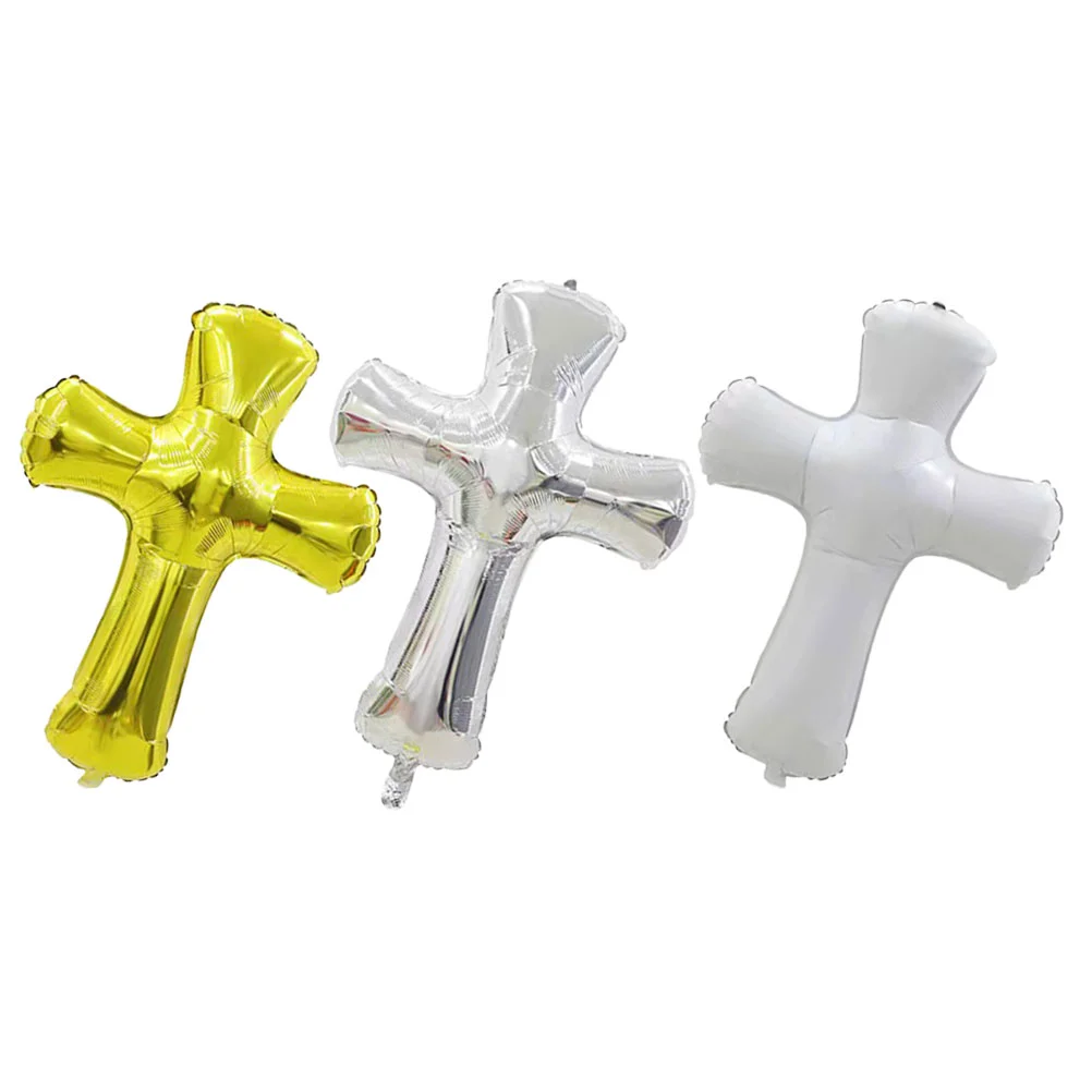 

3 Pcs Cross Balloon Balloons Memorial Party Aluminum Film Ornament Baby Girl Baptism for Communion