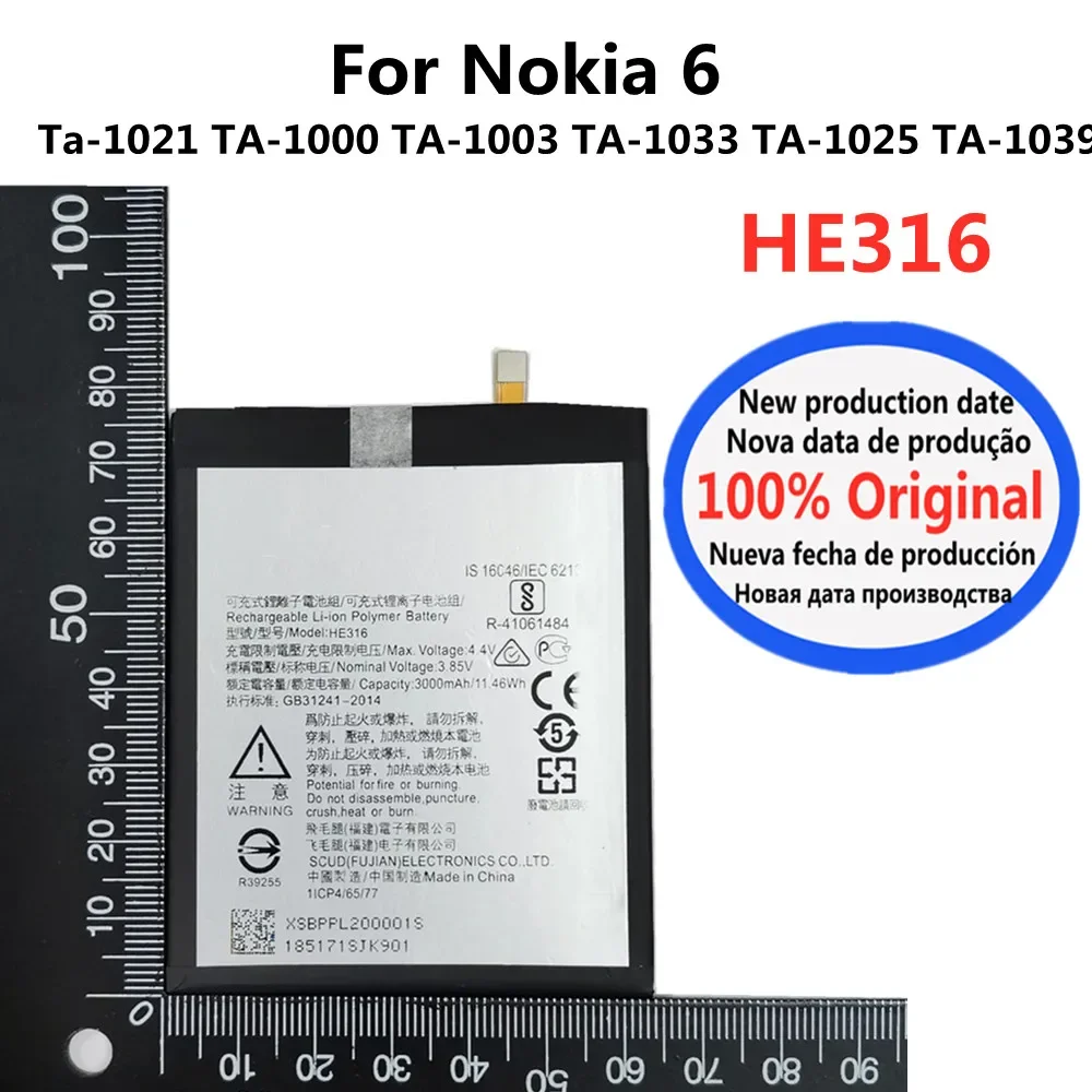 HE316 Original Phone Battery For Nokia 6 Nokia6 TA-1033 TA-1039 TA-1025 TA-1021 TA-1000 TA-1003 High Quality Bateria Battery