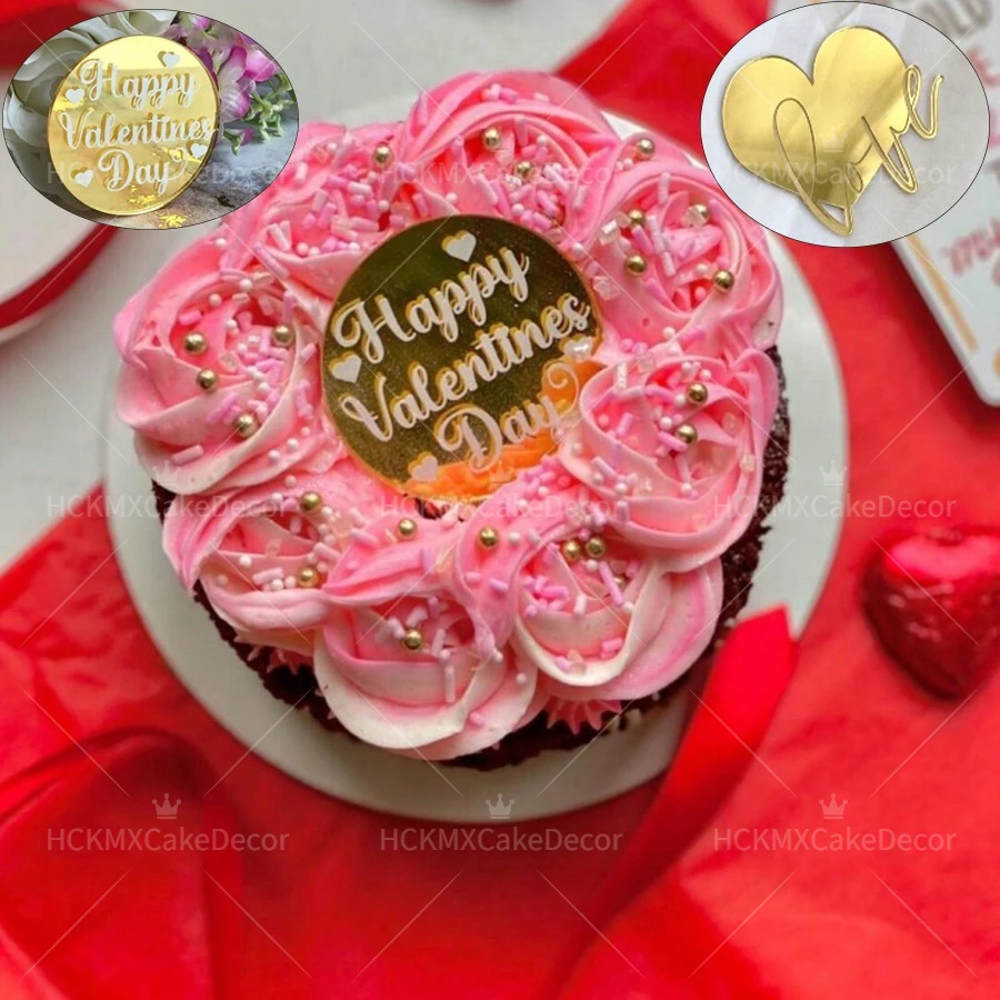 10pcs Gold Acrylic Heart Shaped LOVE Cake Topper for Wedding Valentine\'s Day Party Cupcake Decoration Supplies