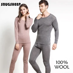 100% brushed merino wool thermal underwear women winter clothing for men woman warm wear long johns lingerie set thermo clothes