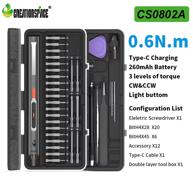 CreationSpace Mini Electric Screwdriver Drill 29/42 in 1 Precision Screwdriver Kit 3 Torque Home Repair Tools CS0802A