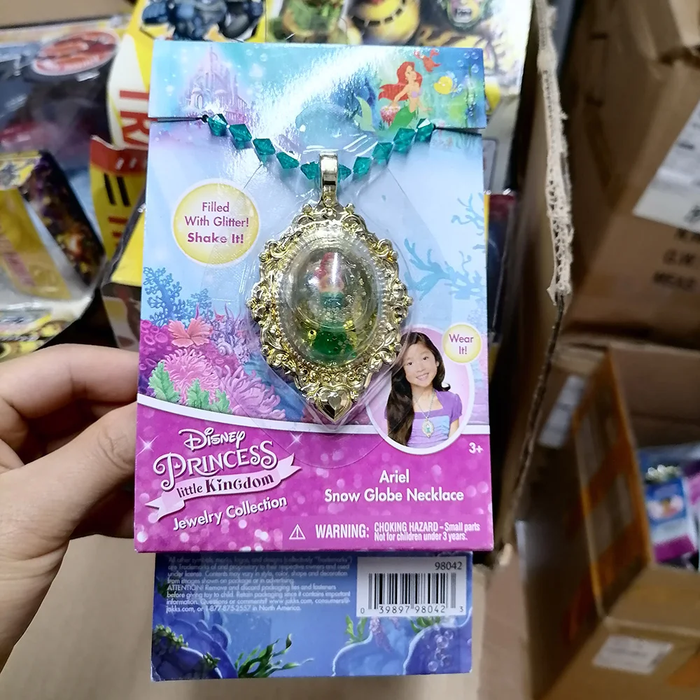 Disney Putri kerajaan kecil koleksi perhiasan Cinderella Ariel kalung liontin hadiah mainan Model Anime mengumpulkan ornamen