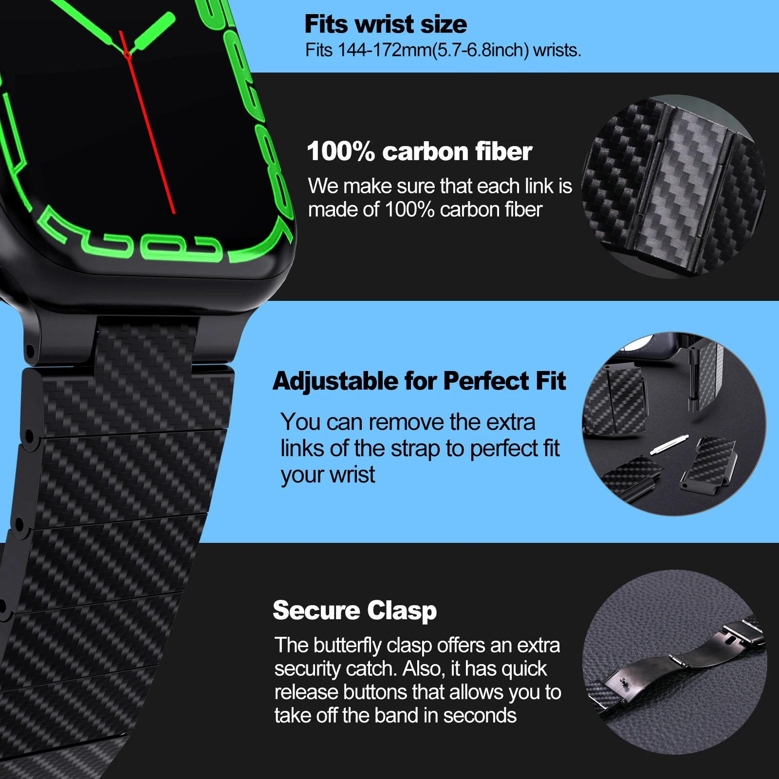 الفاخرة ألياف الكربون الفرقة ل سوار ساعة يد آبل 46 مللي متر 42 مللي متر 44 مللي متر 45 مللي متر 41 مللي متر 38 40 مللي متر سوار حزام iWatch سلسلة 10 9 8 الترا 2 49 مللي متر