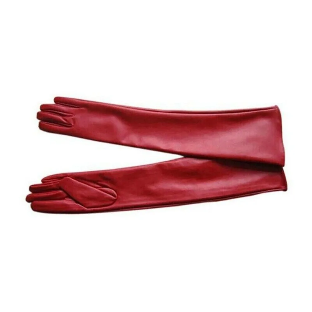 Women Long Elbow Gloves Fashion Evening Party Soft Gloves Lined Warm Winter Leather Gloves