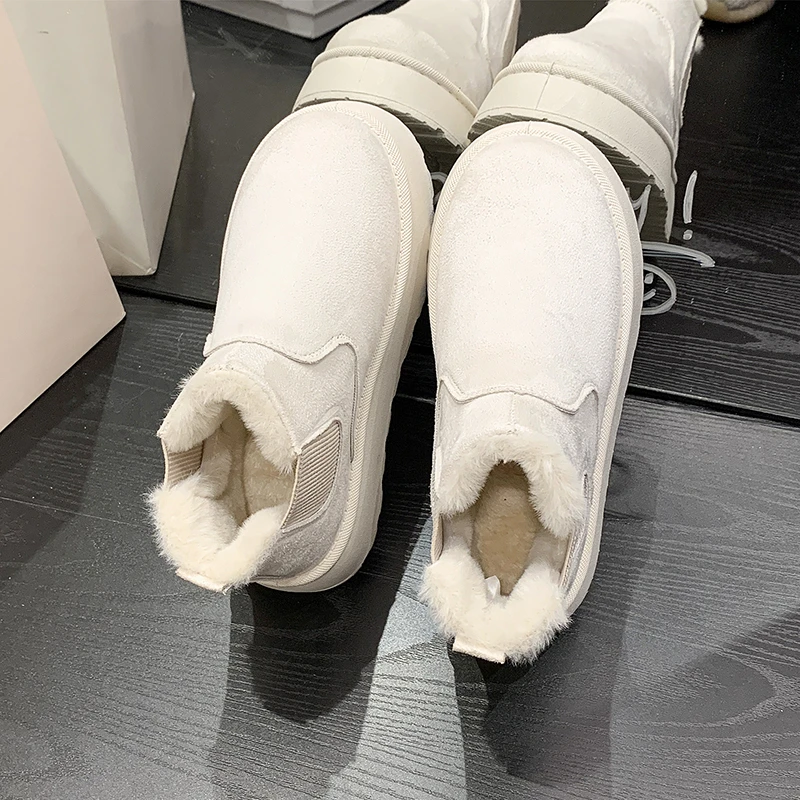 Ankle Boots de borracha grossa para mulheres, altura crescente, conforto, quente, andando, sapatos de algodão, ao ar livre, moda, inverno, novo