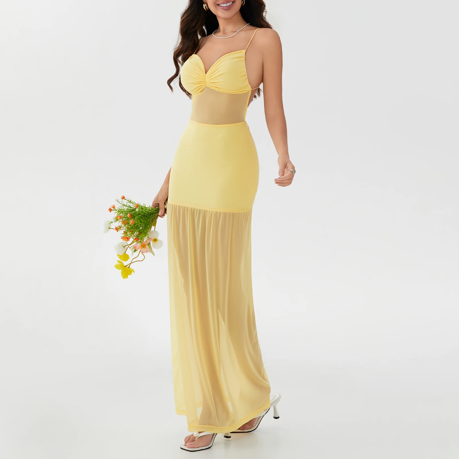 Robe camisole en maille pour femmes, tenue de soirée d'été longue, dos nu