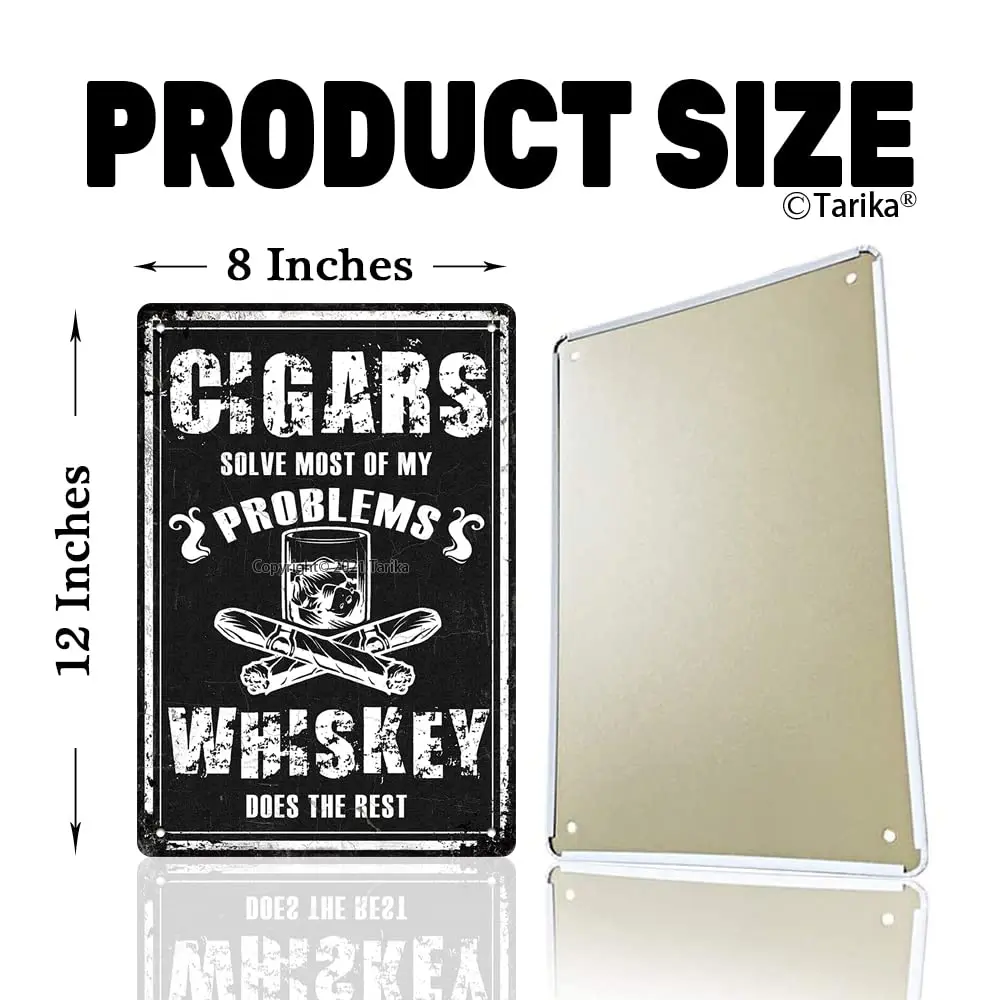 Cigars Solve Most of My Problems Whiskey Does The Rest Vintage Funny Sarcastic Tin Sign Wall Decor for Man Cave Bar Cigar Lounge