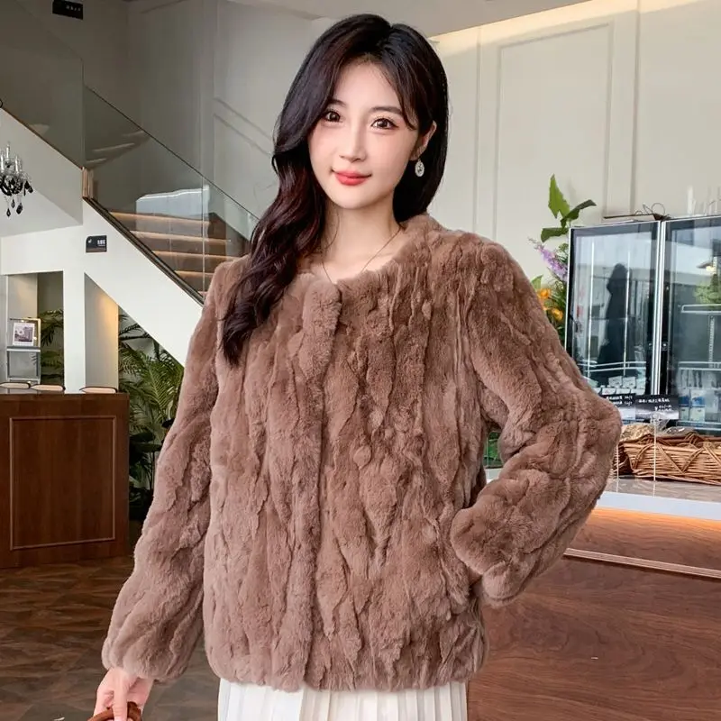 Cappotto in vera pelliccia di coniglio Giacca invernale da donna Stile ampio Manica lunga in pelliccia naturale Bolero Abbigliamento da donna Capispalla pelosi femminili