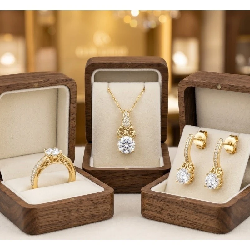 925 Silver round Cut Moissanite Jewelry Set - Wedding Ring Necklace Earrings for Elegant Wedding Accessories