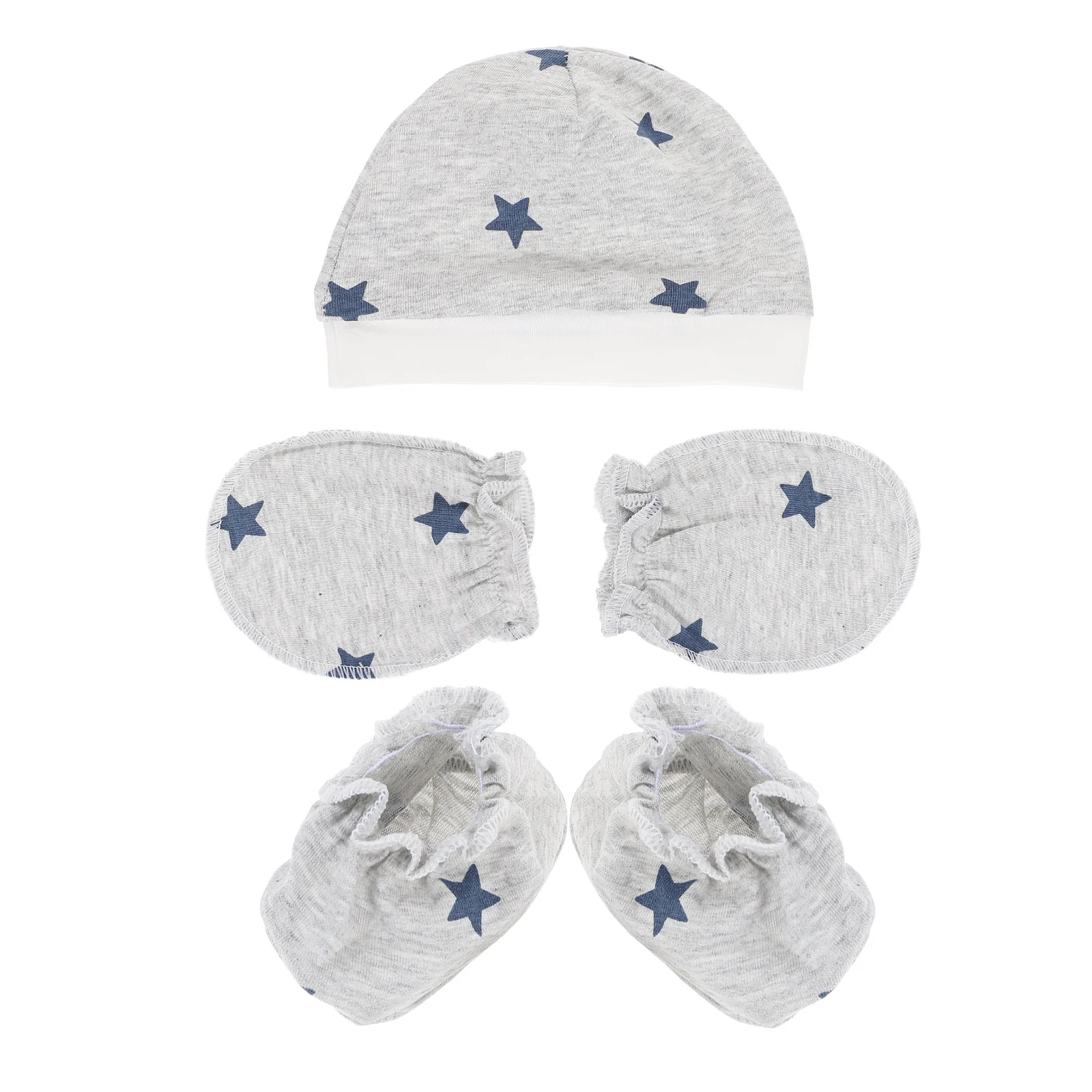 1Set Baby Protection Kit Cotton Newborn Hat Adjustable Pull-Pull Design Anti-Scratch Gloves Cotton Foot Cover Baby