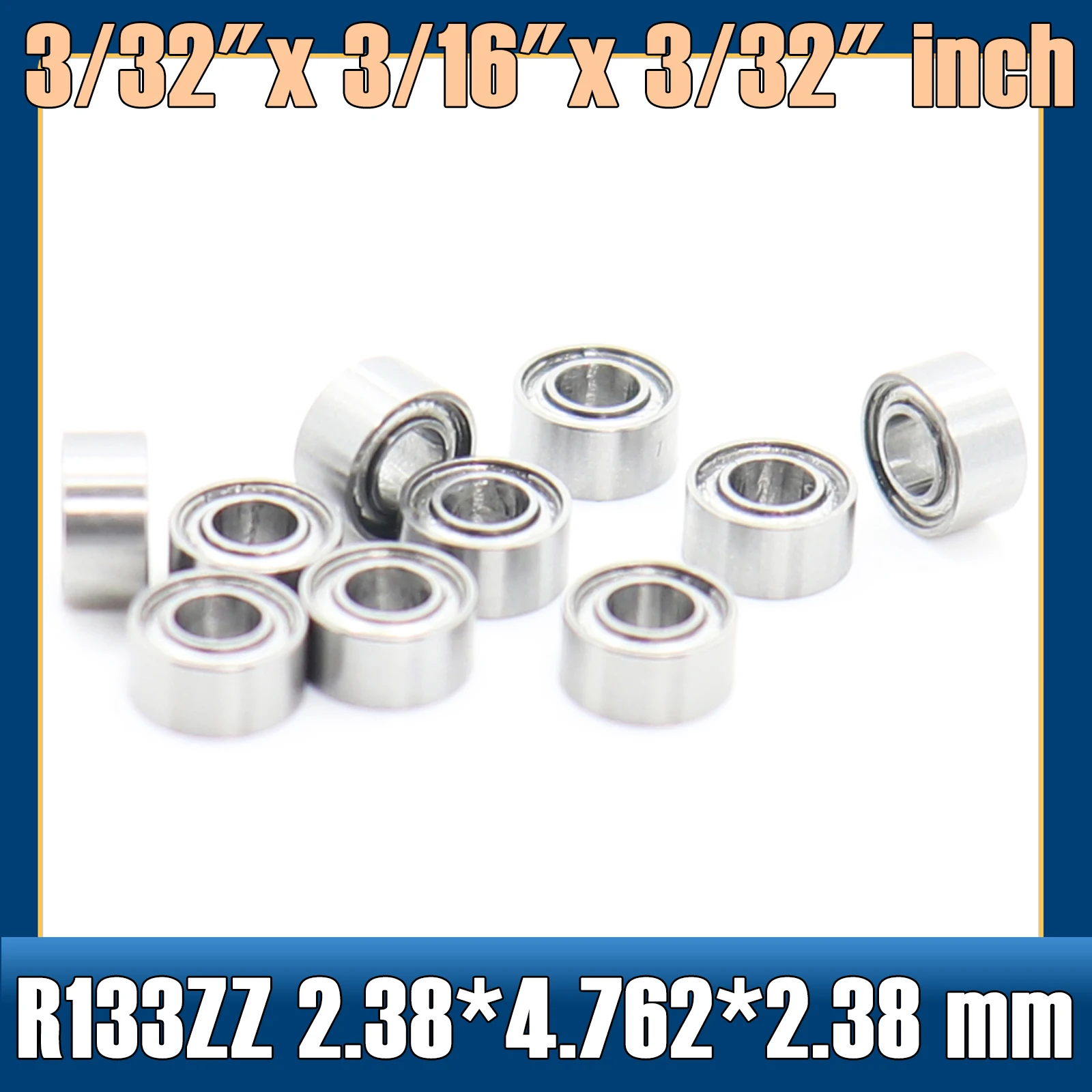 R133ZZ Bearing ( 10 PCS ) 2.38*4.762*2.38 mm Deep Groove R133 Z ZZ Ball Bearings 3/32