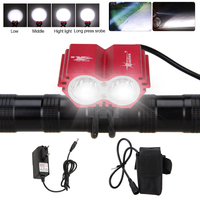 SolarStorm Bike Headlight 5000LM 2 LED Torch Flashlight 3 Modes Cycling Lamp +Battery +Charger